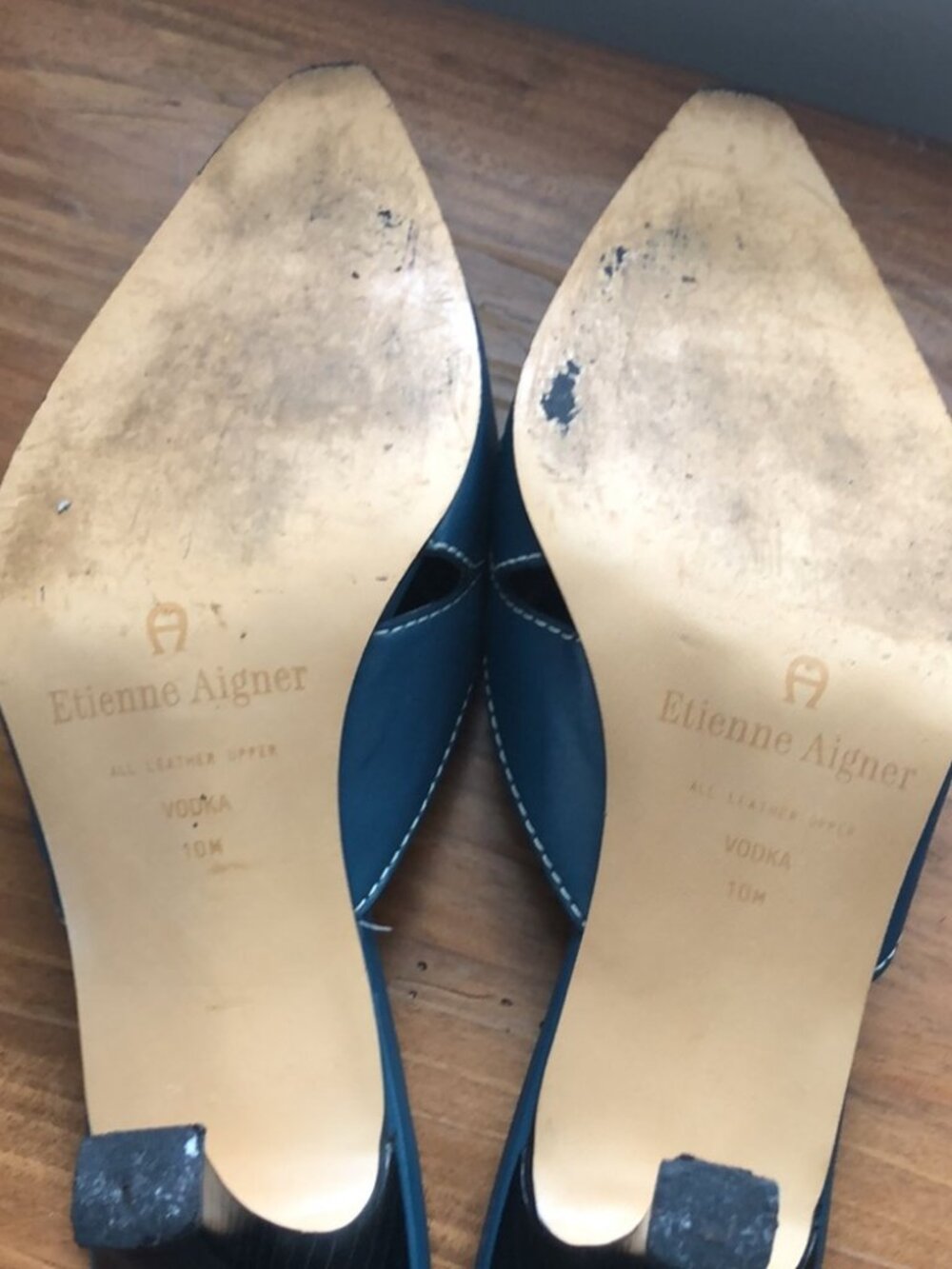 VINTAGE Etienne Aigner Teal Blue Leather Lace-Up Kitten Heel Mules - Picture 4 of 6